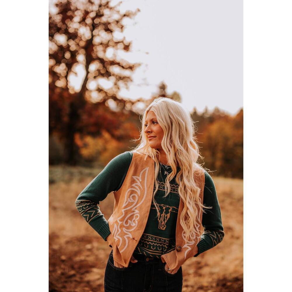 NEW LUCKY & BLESSED boot stitch vest in tan